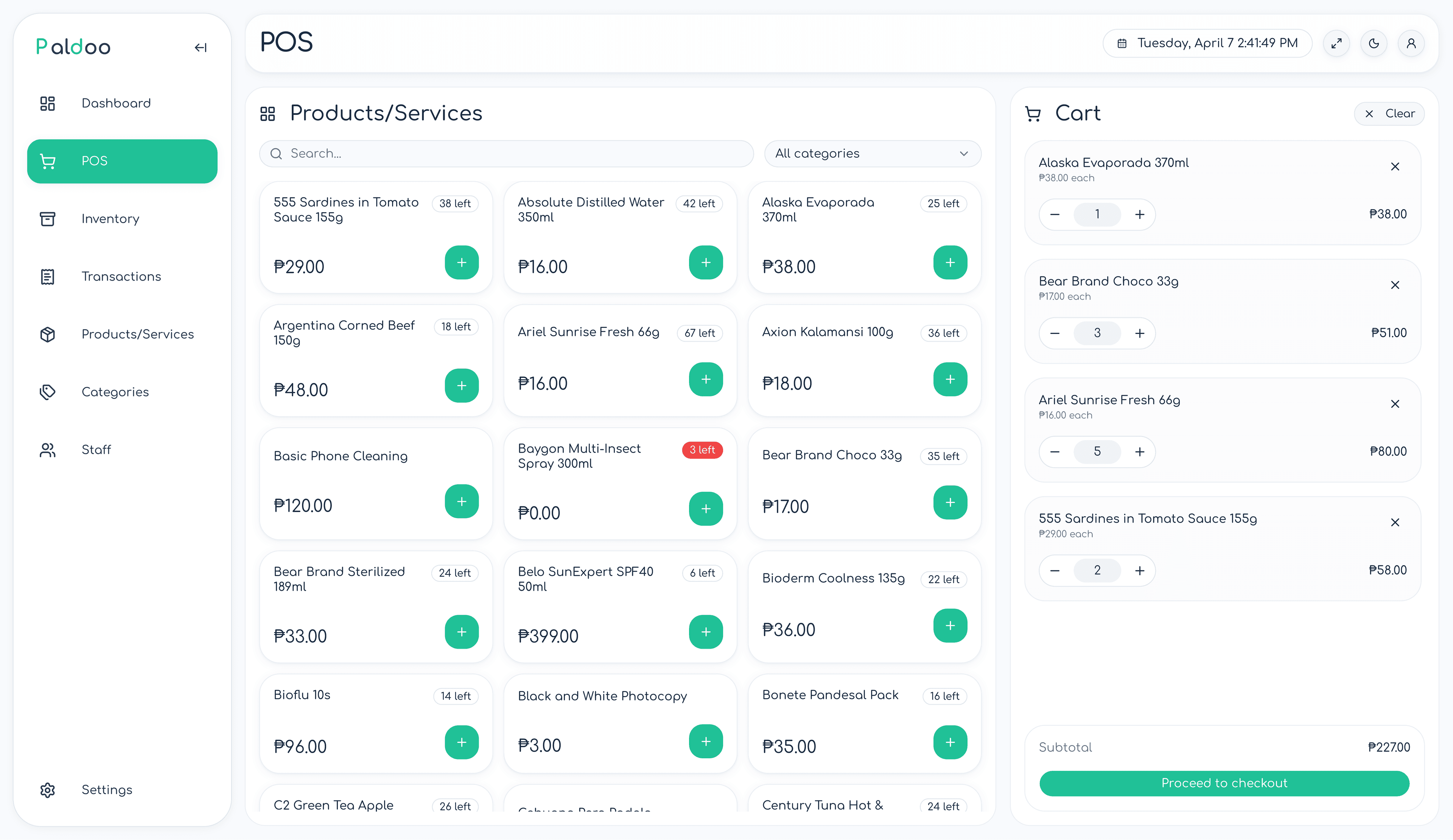 POS checkout screen